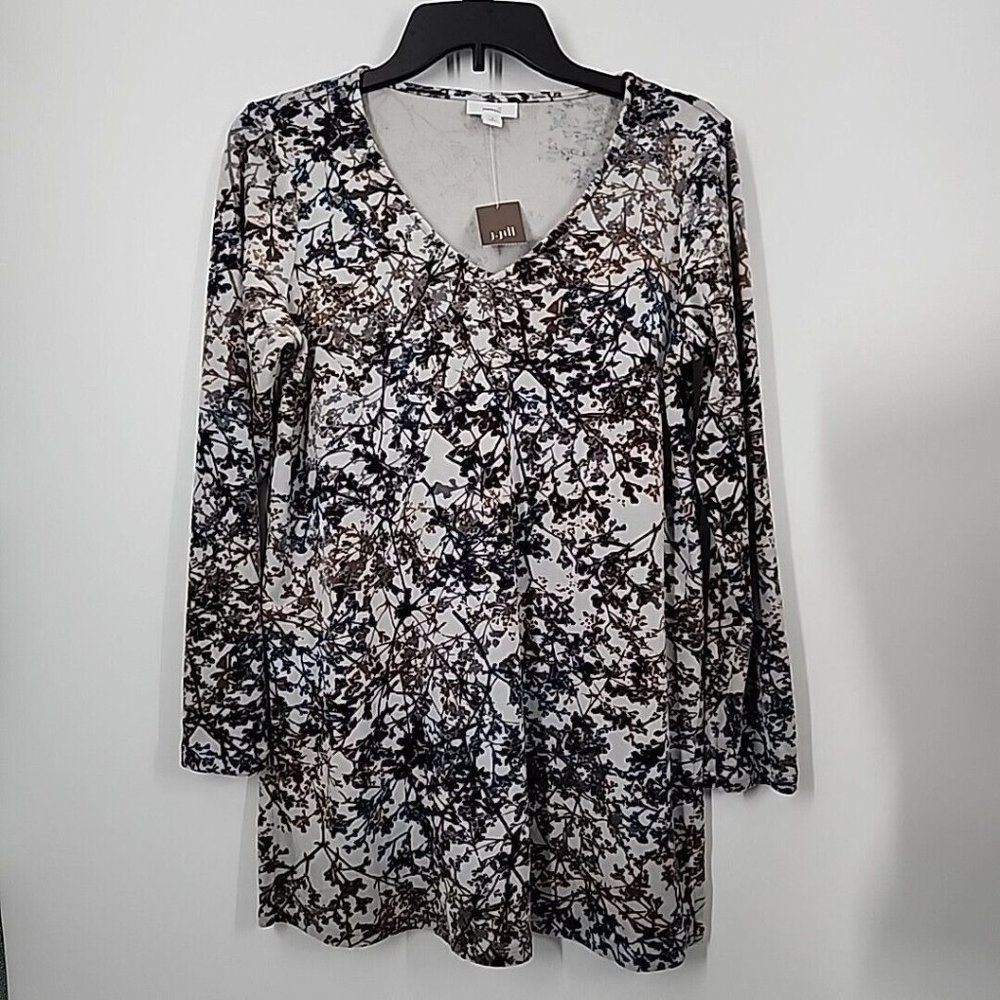 NEW J Jill Velour Size Small Petite SP top tunic blouse shirt Women Stretch gray